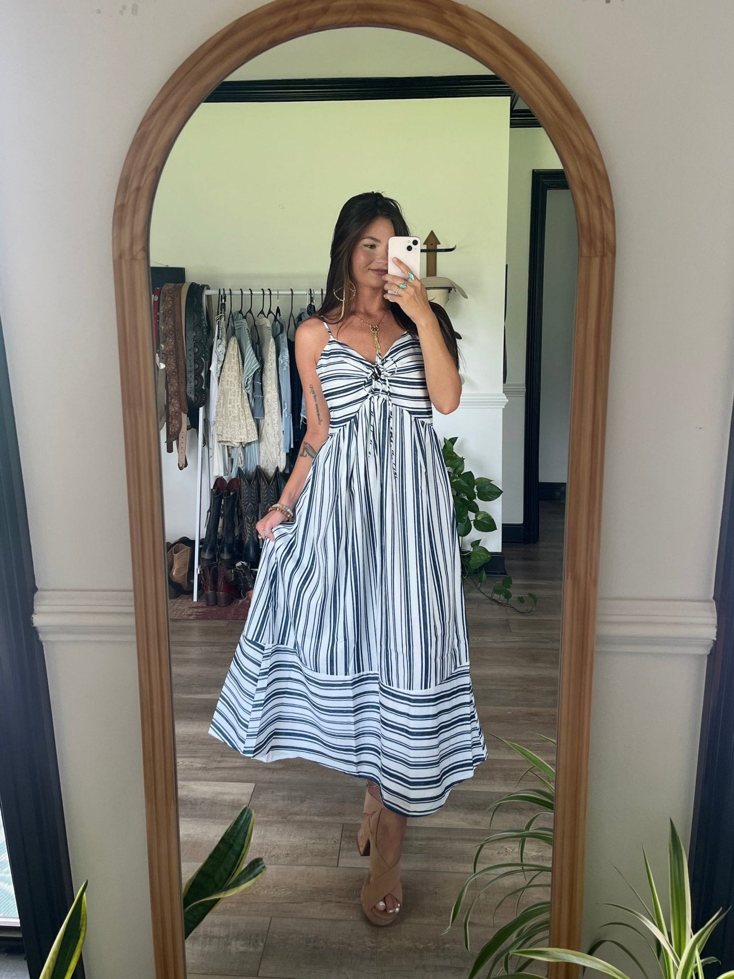 Navy and White Striped Tie Front Midi Dress - FINAL SALE - The Avenue44