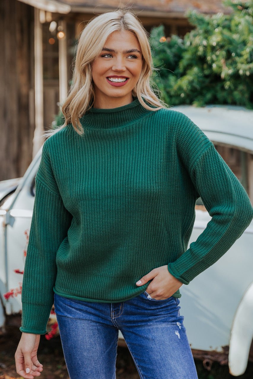 Winter Wonderland Green Mock Neck Sweater-FINAL SALE - The Avenue44