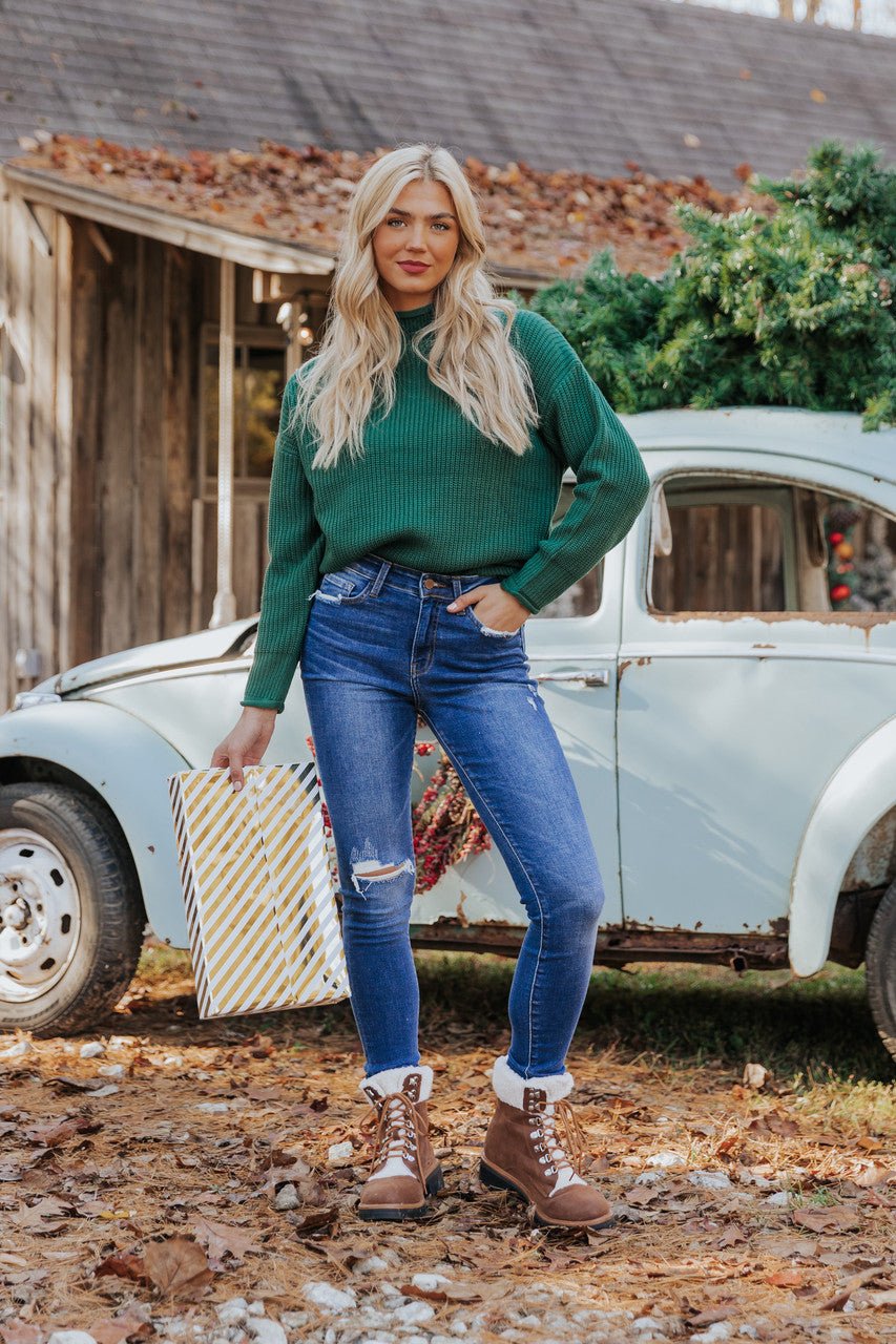 Winter Wonderland Green Mock Neck Sweater-FINAL SALE - The Avenue44