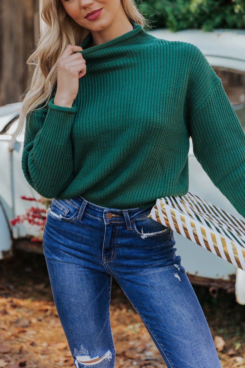 Winter Wonderland Green Mock Neck Sweater-FINAL SALE - The Avenue44