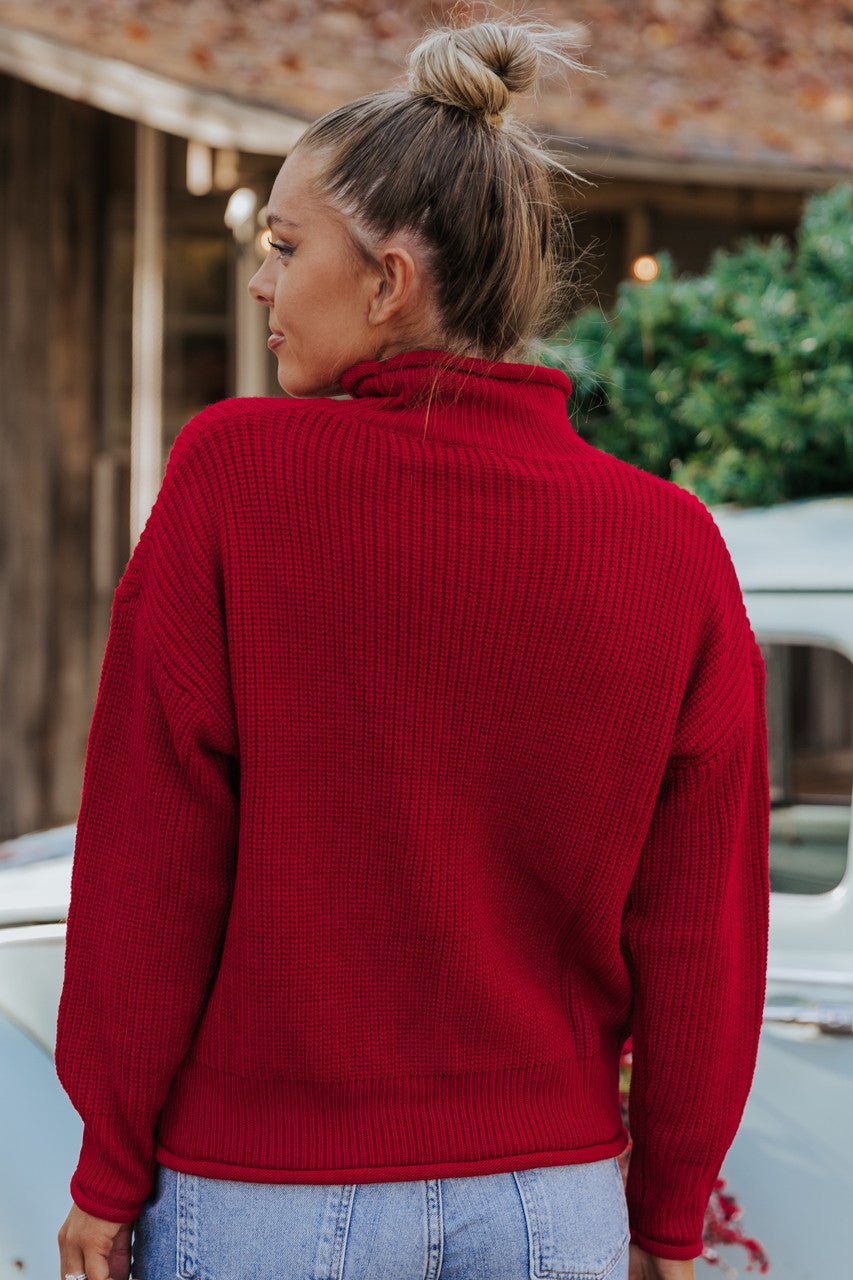 Winter Wonderland Red Mock Neck Sweater-FINAL SALE - The Avenue44