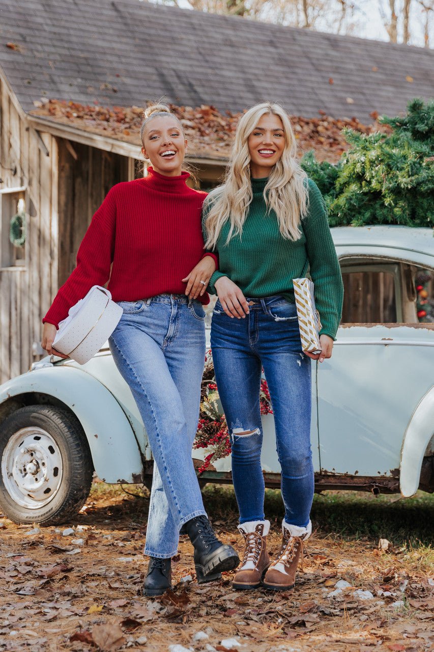 Winter Wonderland Red Mock Neck Sweater-FINAL SALE - The Avenue44