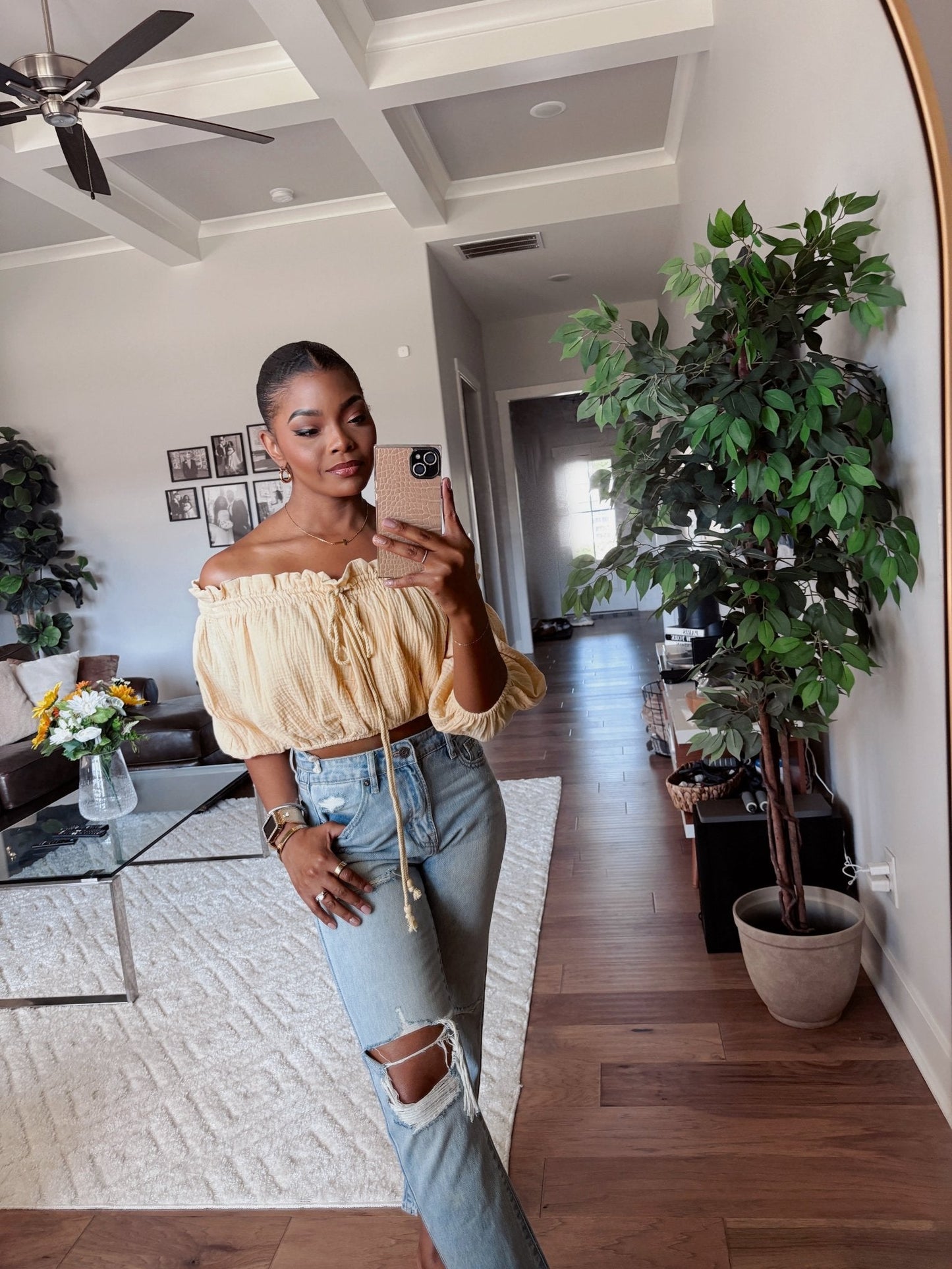 Yellow Bubble Hem Off The Shoulder Top - FINAL SALE - The Avenue44