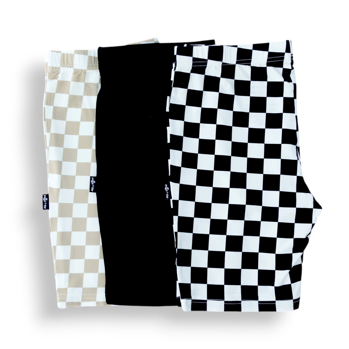 BIKER SHORTS- 3 Pack- B+W Check, Tan Check + Midnight - The Avenue44