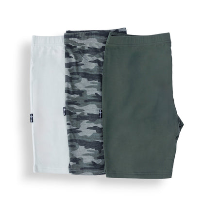 BIKER SHORTS- 3 Pack- Chris Camo, Moss + Clay - The Avenue44