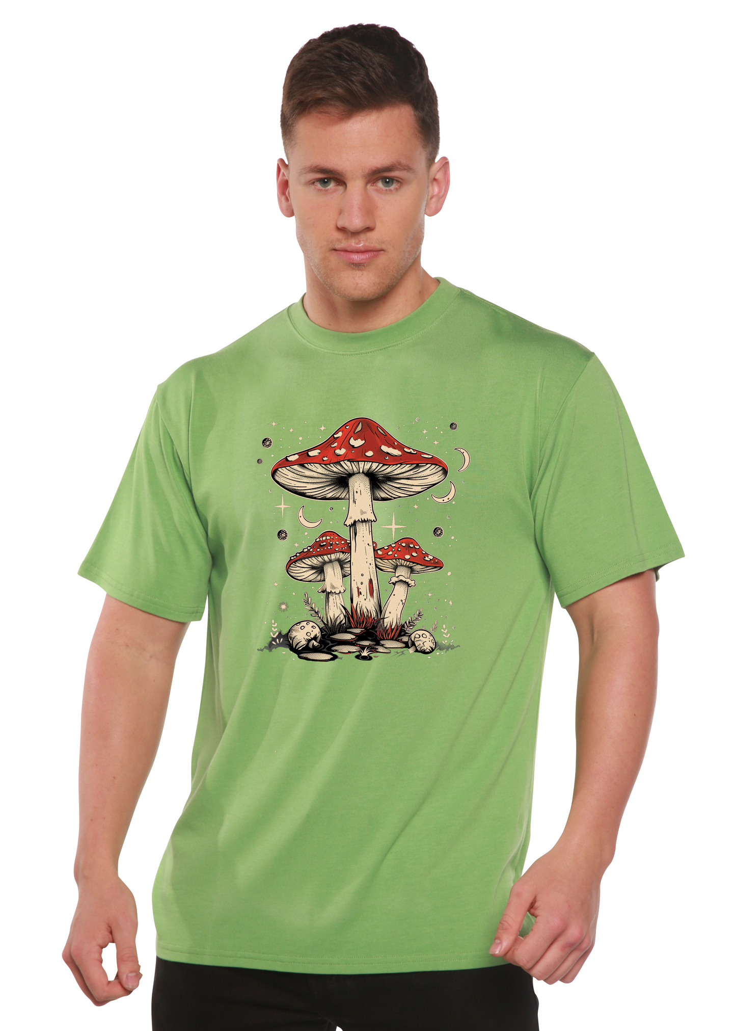 Boho Retro Hippie Mushrooms Natural Unisex Bamboo/Cotton Graphic T-Shirt