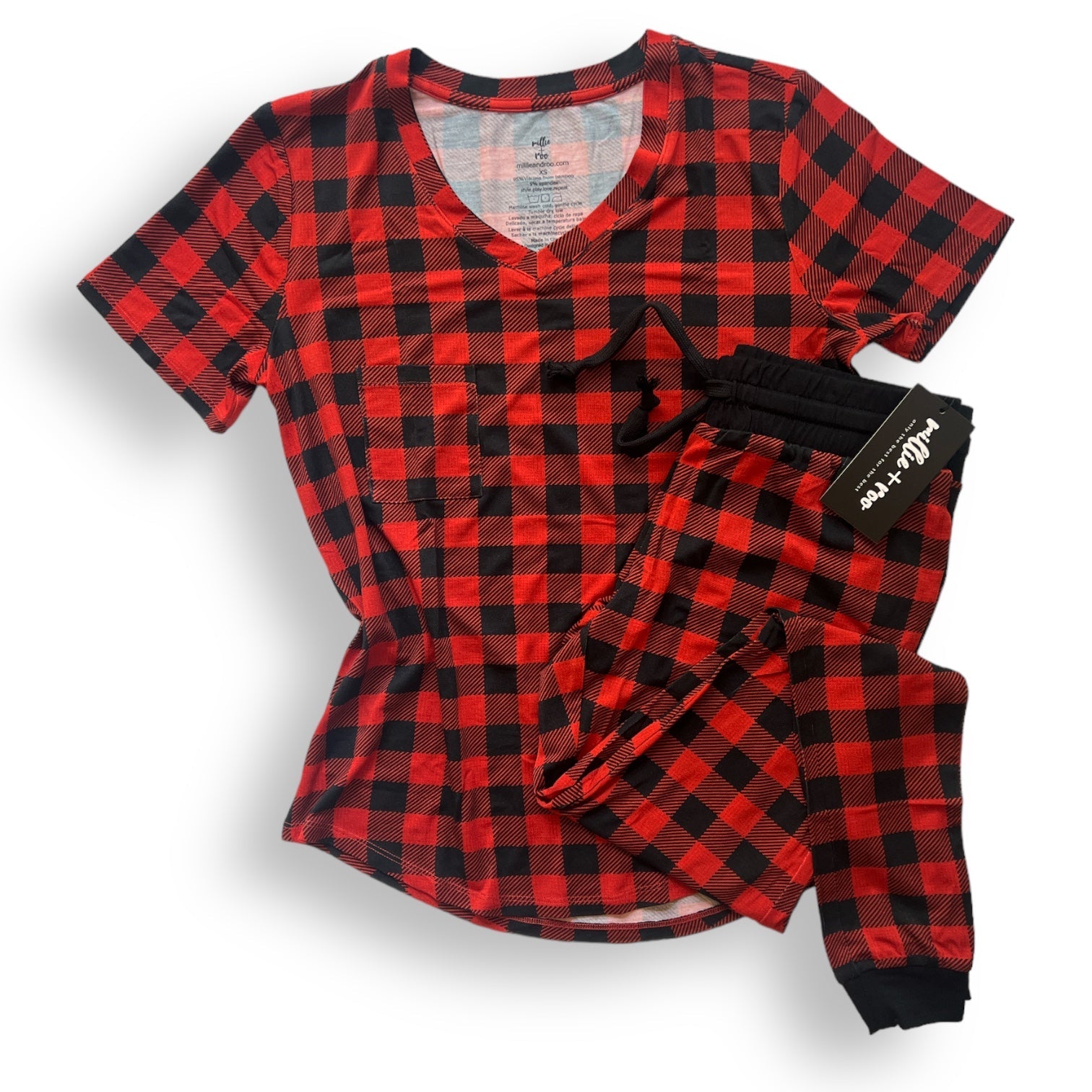 MAMA V-NECK- Red Buffalo Plaid - The Avenue44