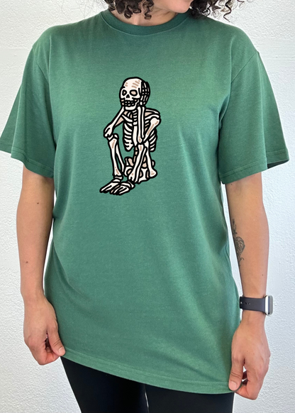 Sad Skeleton Halloween Unisex Bamboo Viscose/Organic Cotton Short Sleeve Graphic T-Shirt