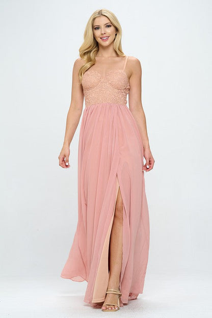 Lace Detail Bustier Floor Length Maxi Dress
