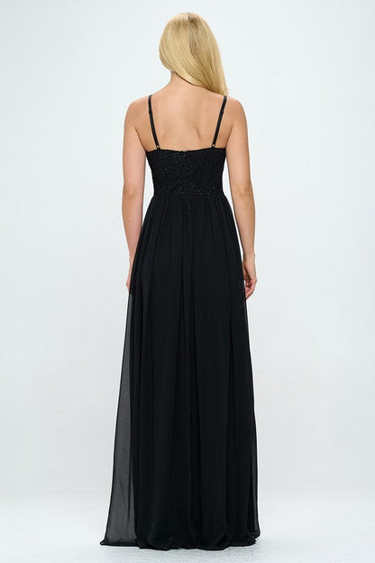 Lace Detail Bustier Floor Length Maxi Dress