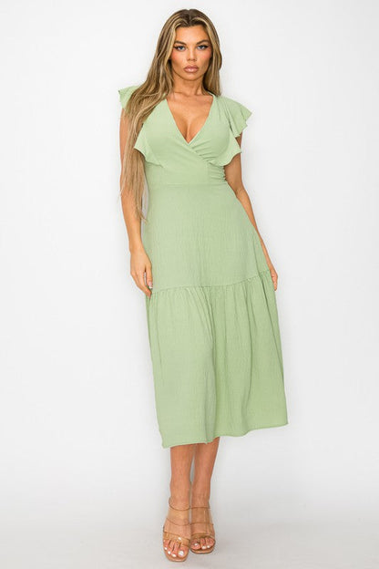 Long Dress With Short Ruffle Sleeves