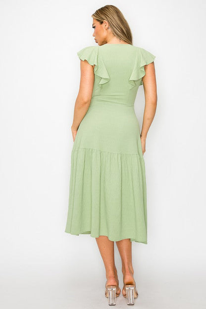 Long Dress With Short Ruffle Sleeves