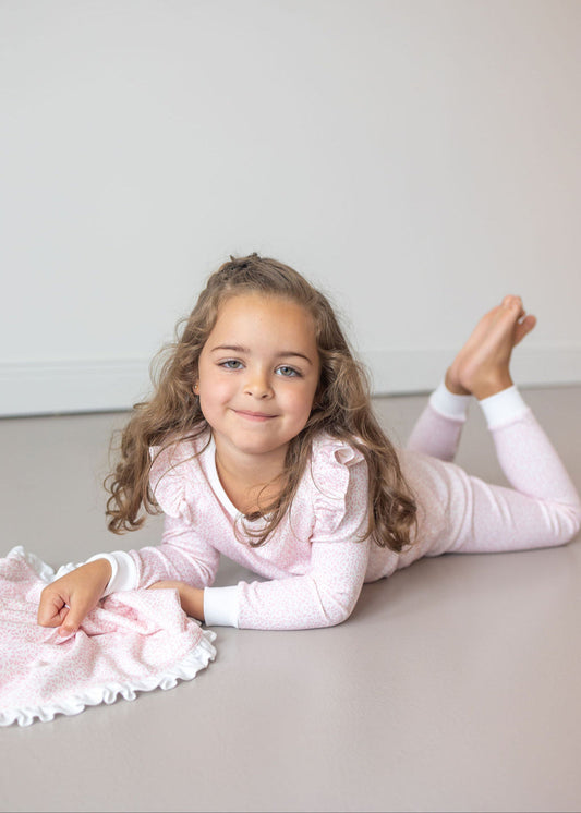 Pink Leaves Pima Long Pajama Set - The Avenue44
