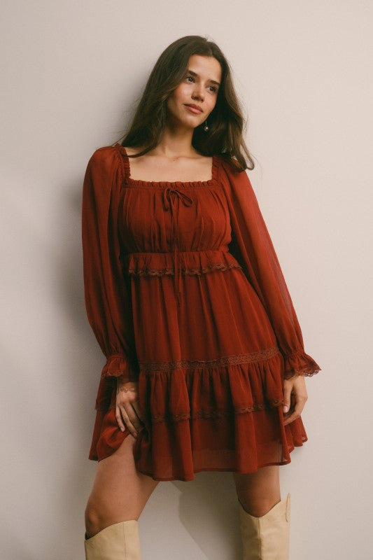 Crinkled Tiered Boho Mini Dress