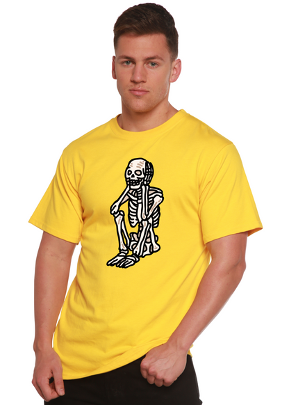Sad Skeleton Halloween Unisex Bamboo Viscose/Organic Cotton Short Sleeve Graphic T-Shirt