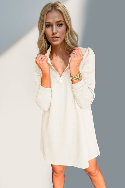 Double Take Textured Quarter Zip Long Sleeve Dress