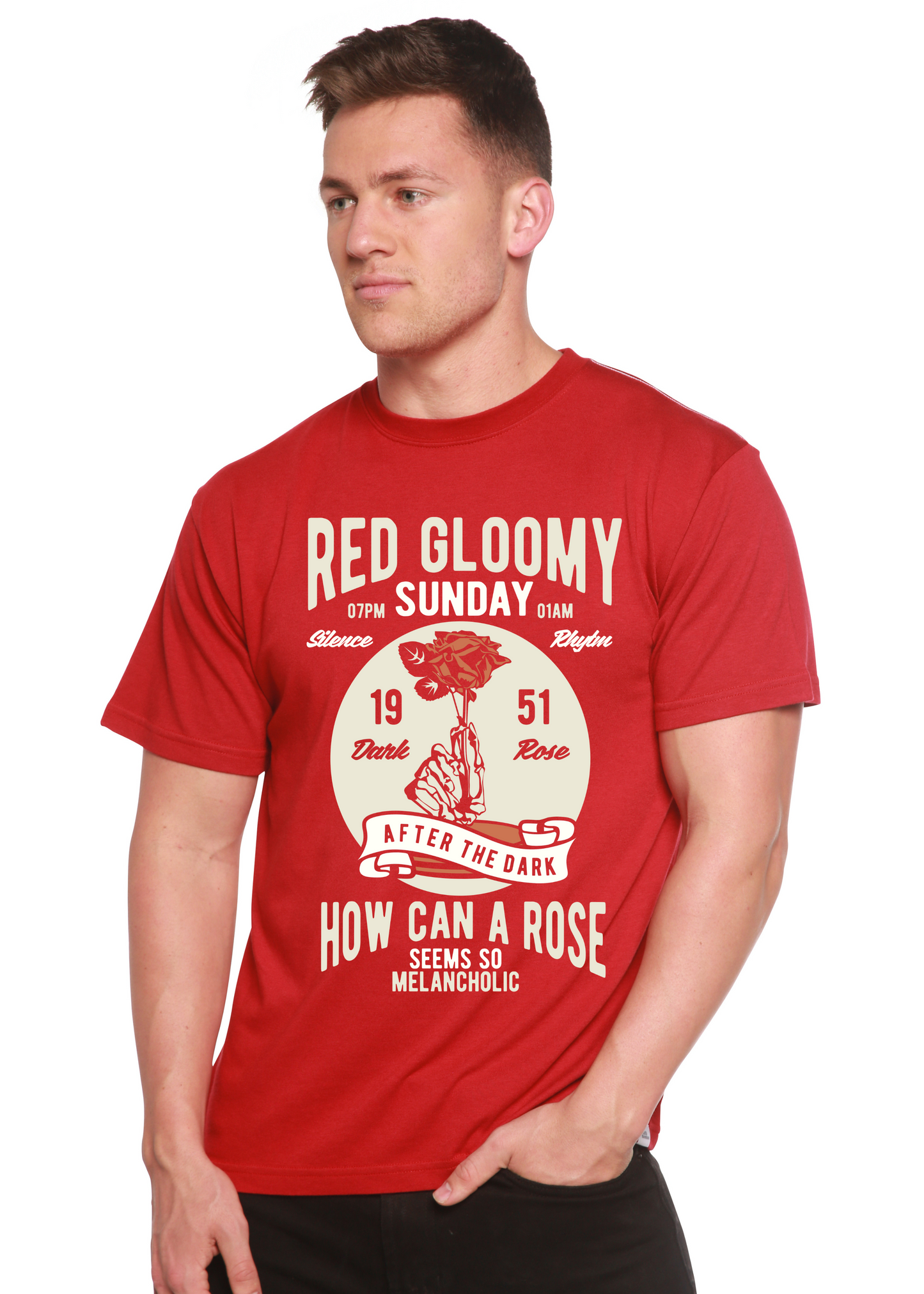 Red Gloomy Spun Bamboo® Men's Bamboo Viscose/Organic Cotton Short Sleeve Graphic T-Shirt