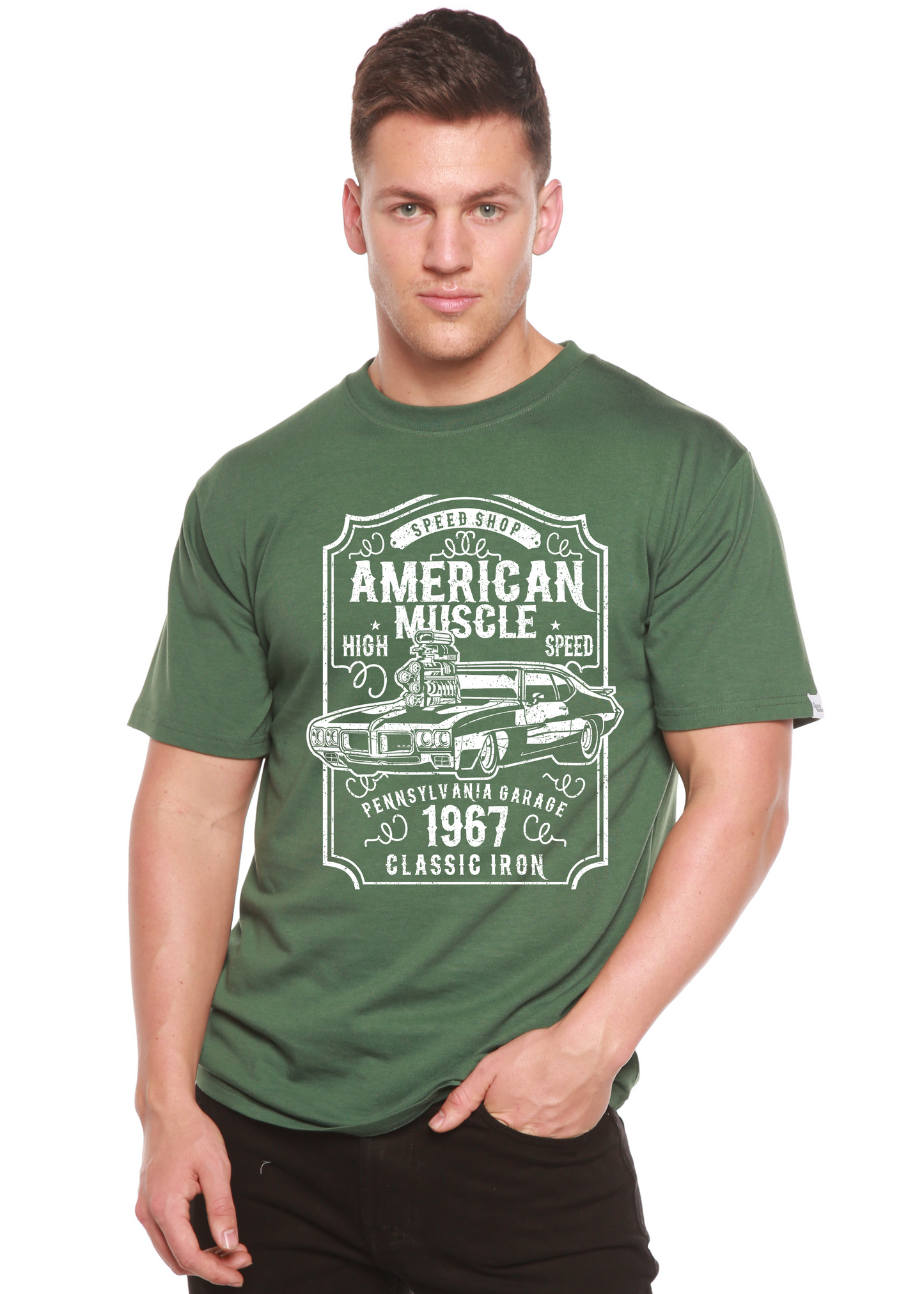 American Muscle Men's Bamboo Viscose/Organic Cotton Short Sleeve Graphic T-Shirt