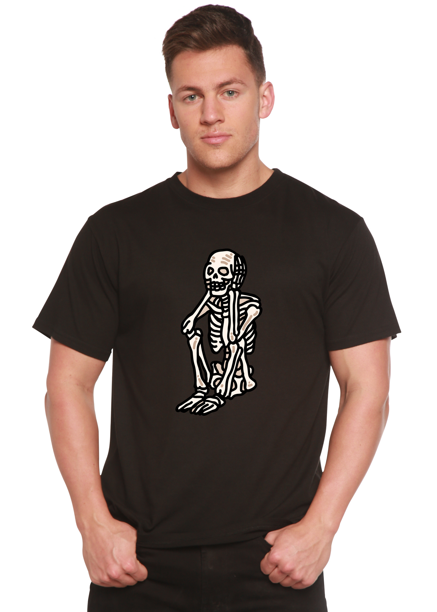 Sad Skeleton Halloween Unisex Bamboo Viscose/Organic Cotton Short Sleeve Graphic T-Shirt