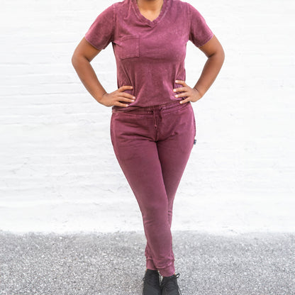MAMA V-NECK- Oxblood Snow Wash - The Avenue44