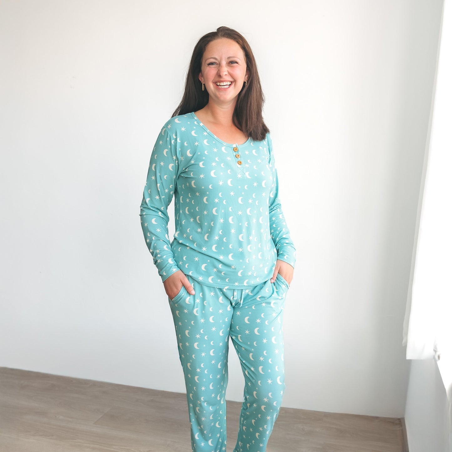 WOMANS PAJAMA SET- Moon + Stars Ribbed - The Avenue44