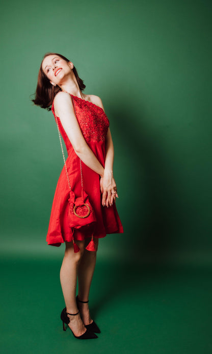 Aerin Raw Silk Red Short Dress