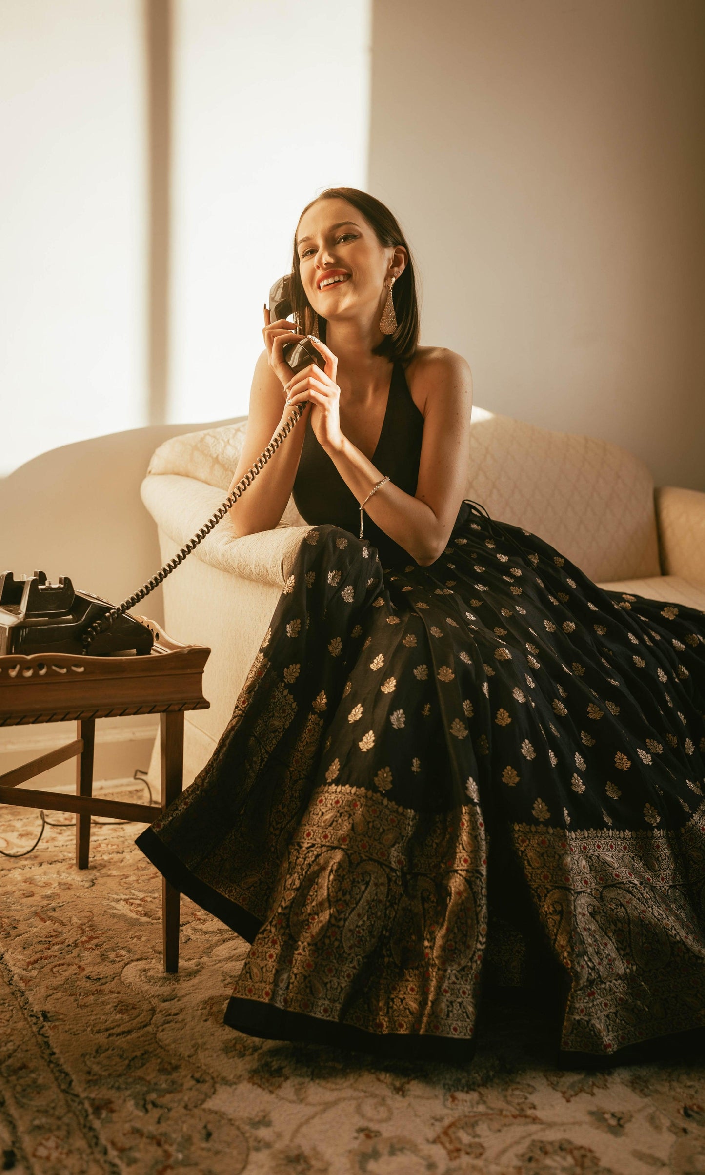 Alastair Blue and Gold Gown with Banarasi Border