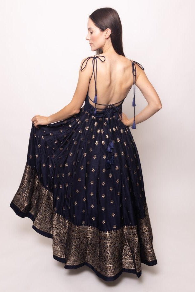 Alastair Blue and Gold Gown with Banarasi Border