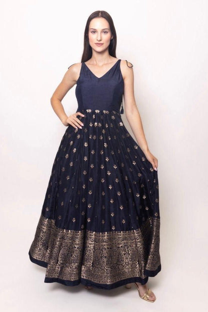 Alastair Blue and Gold Gown with Banarasi Border