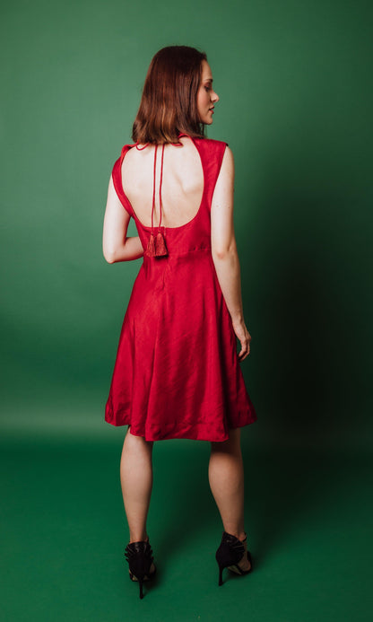 Arella Red Short Dress with Hand Embroidery