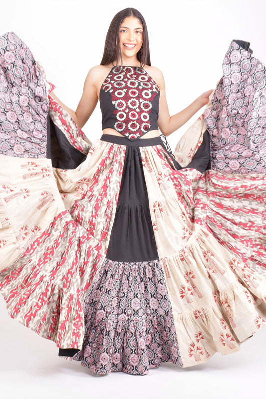 Aria Full Flare Cotton Hand Blocked Chaniya Choli