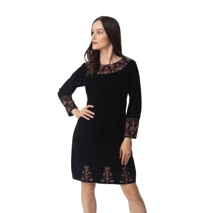 Arial Black Velvet Dress with Hand Embroidery
