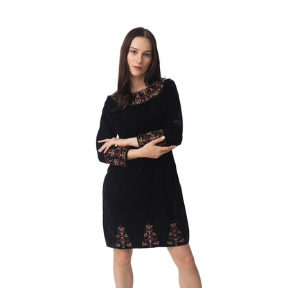 Arial Black Velvet Dress with Hand Embroidery