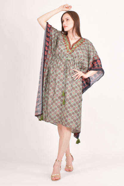 Avena Ajrakh Print Green Kaftan