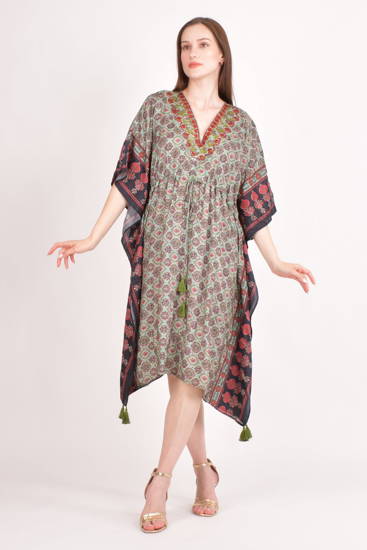 Avena Ajrakh Print Green Kaftan