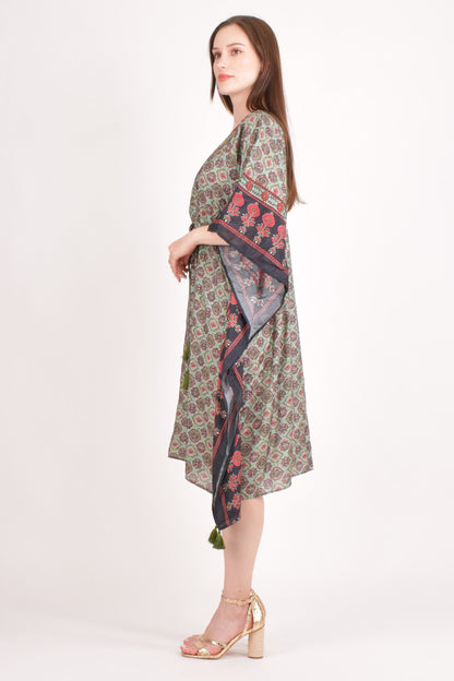 Avena Ajrakh Print Green Kaftan