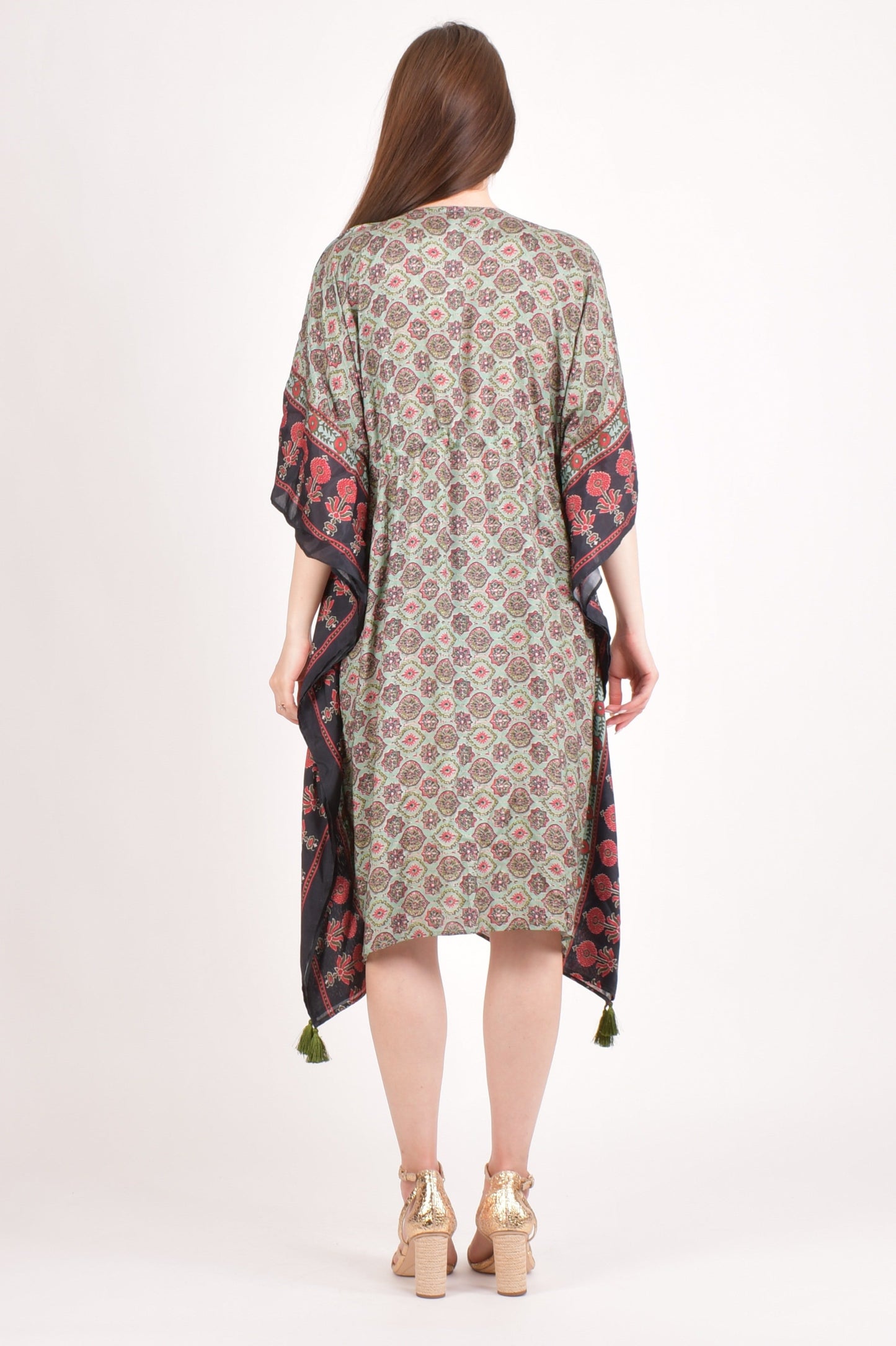 Avena Ajrakh Print Green Kaftan