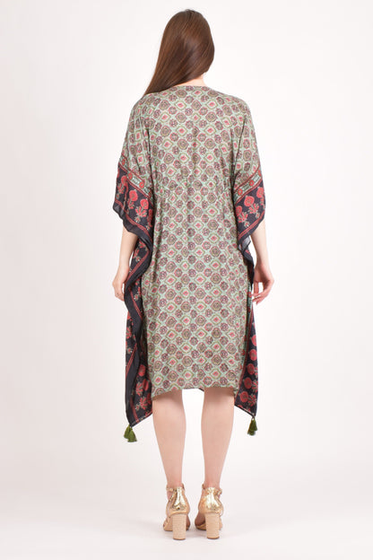 Avena Ajrakh Print Green Kaftan