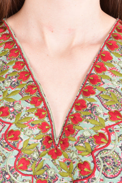 Avena Ajrakh Print Green Kaftan