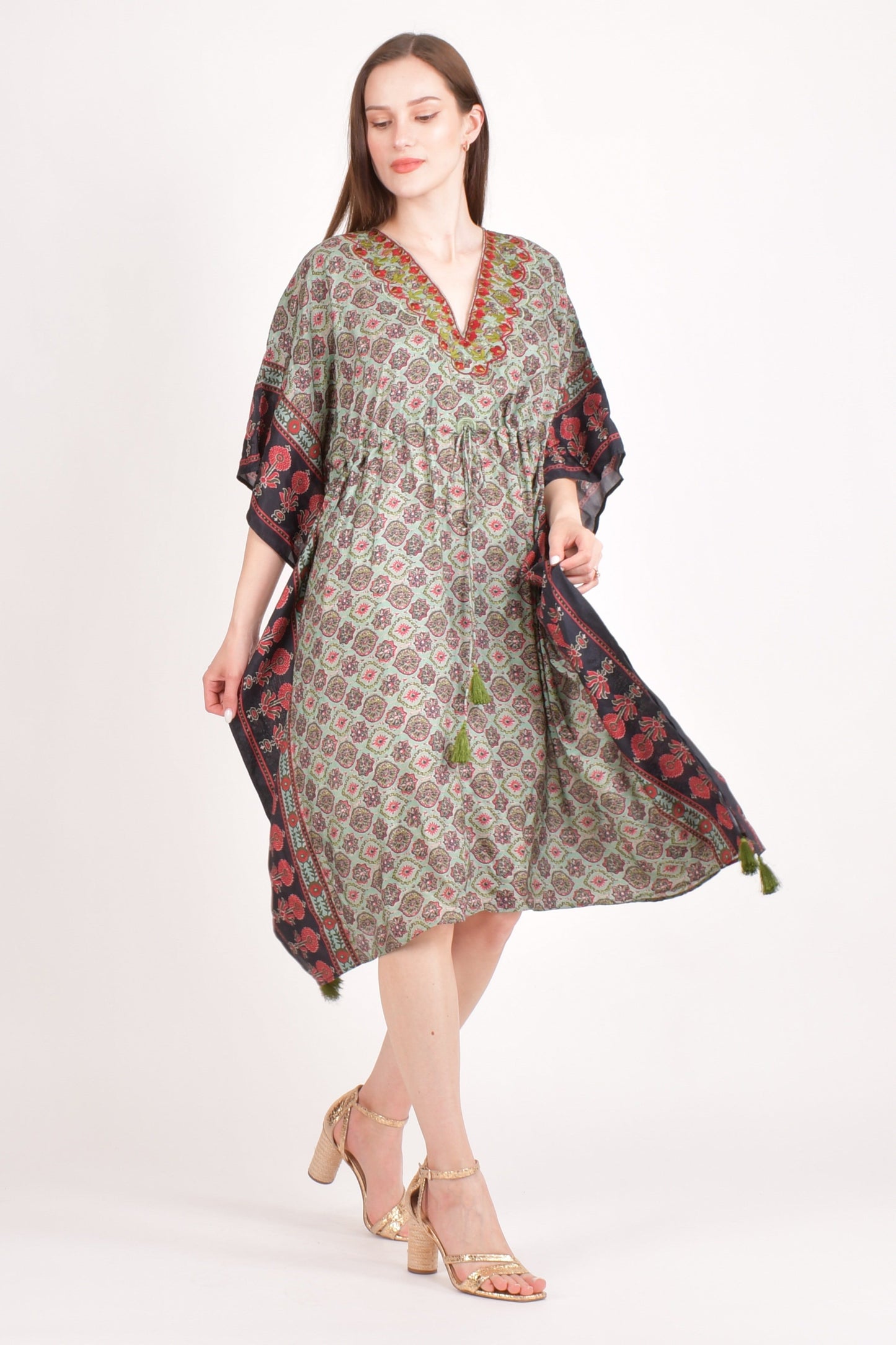 Avena Ajrakh Print Green Kaftan