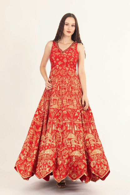 Azalea Jacquard Silk Red Gown