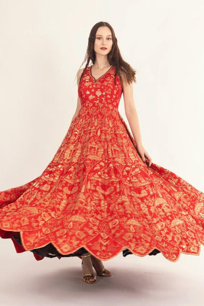 Azalea Jacquard Silk Red Gown