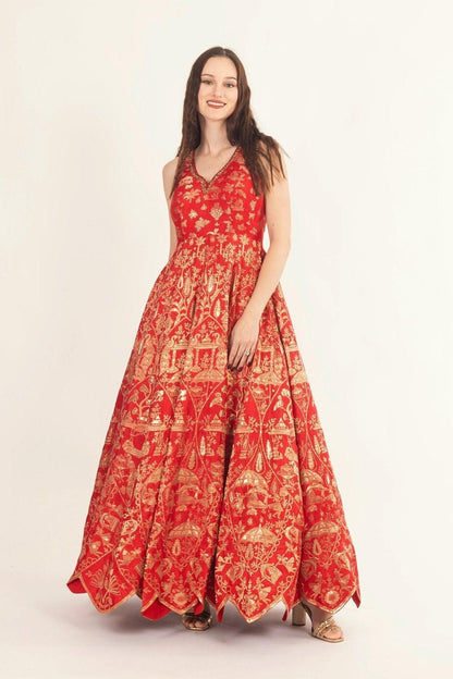 Azalea Jacquard Silk Red Gown
