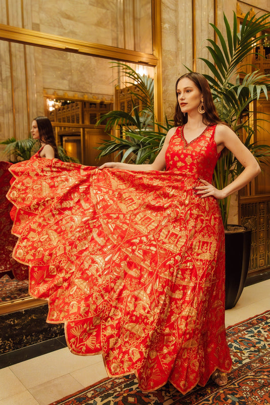 Azalea Jacquard Silk Red Gown