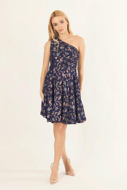 Azurine Blue One Shoulder Short Dress