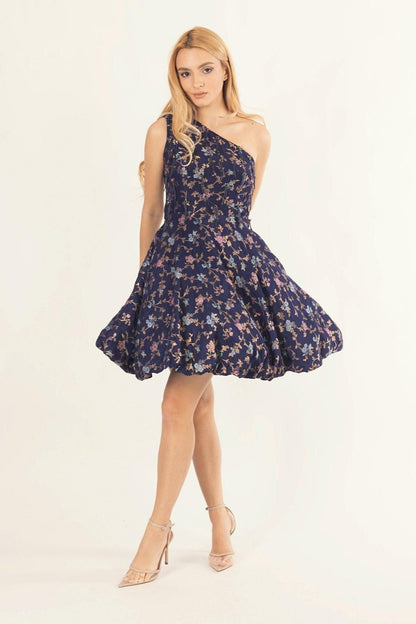 Azurine Blue One Shoulder Short Dress