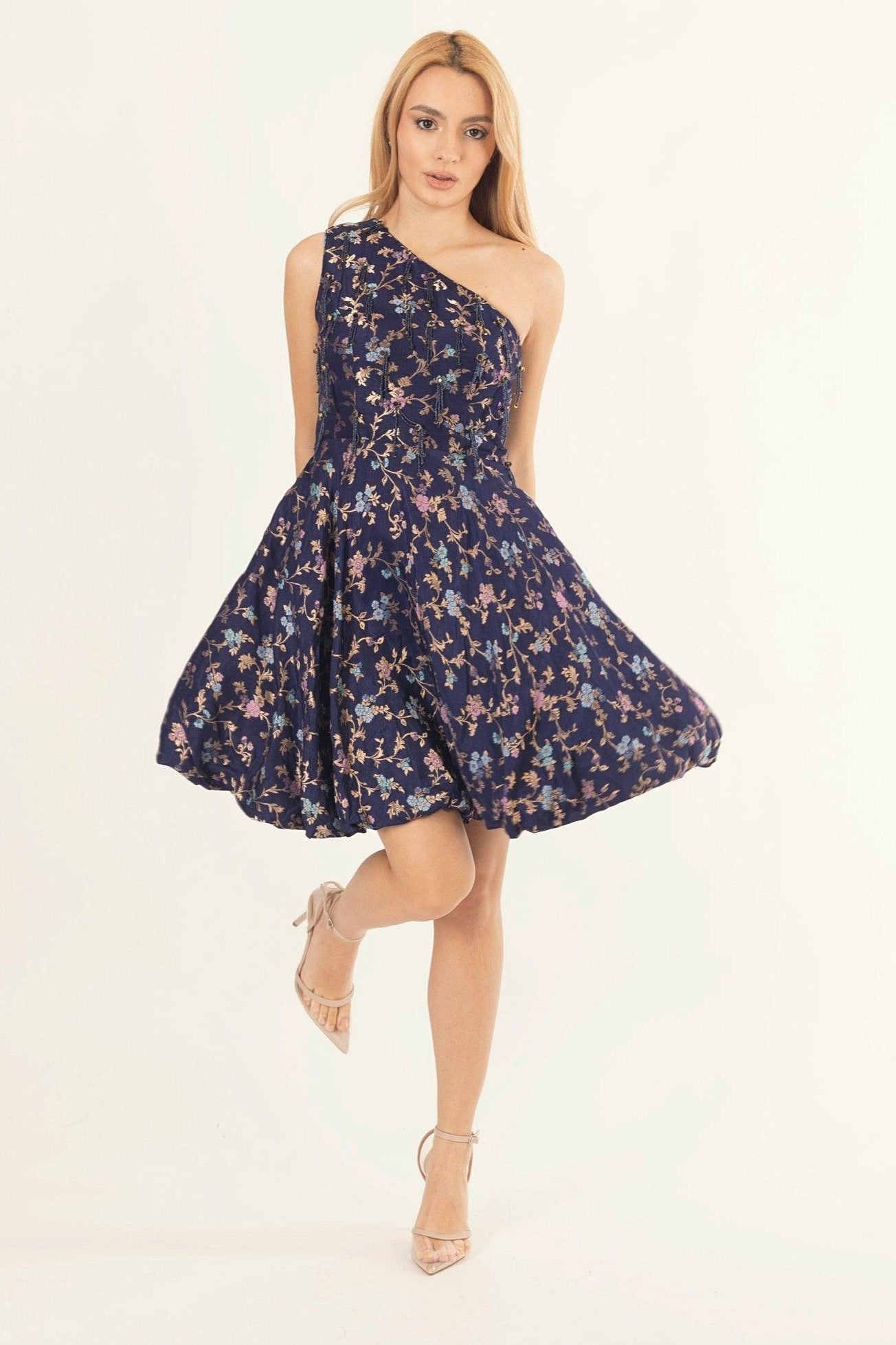 Azurine Blue One Shoulder Short Dress