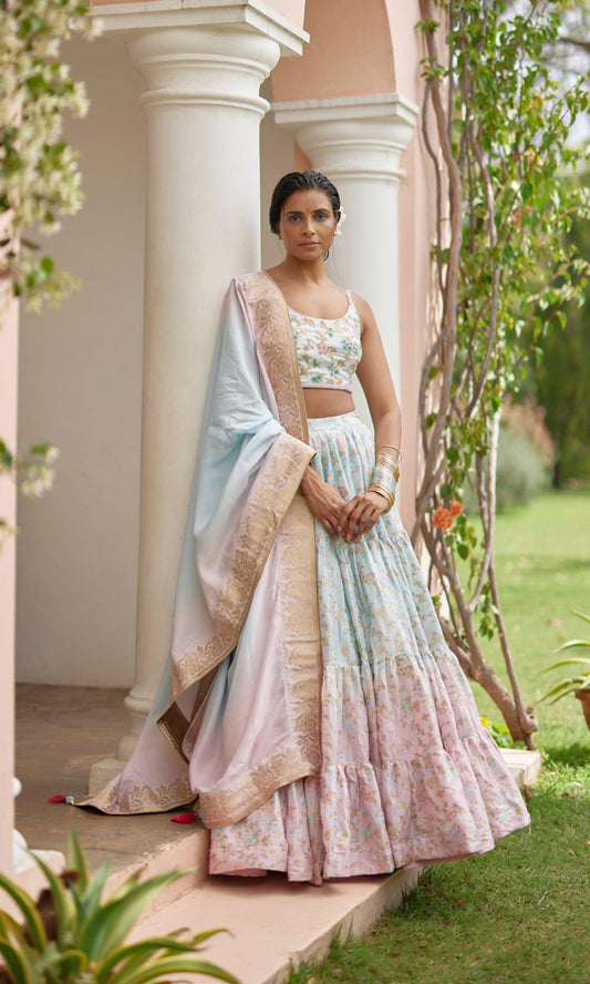 Bethany Banarasi Silk Tie Dye Lehenga with Hand Embroidered Blouse