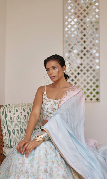 Bethany Banarasi Silk Tie Dye Lehenga with Hand Embroidered Blouse