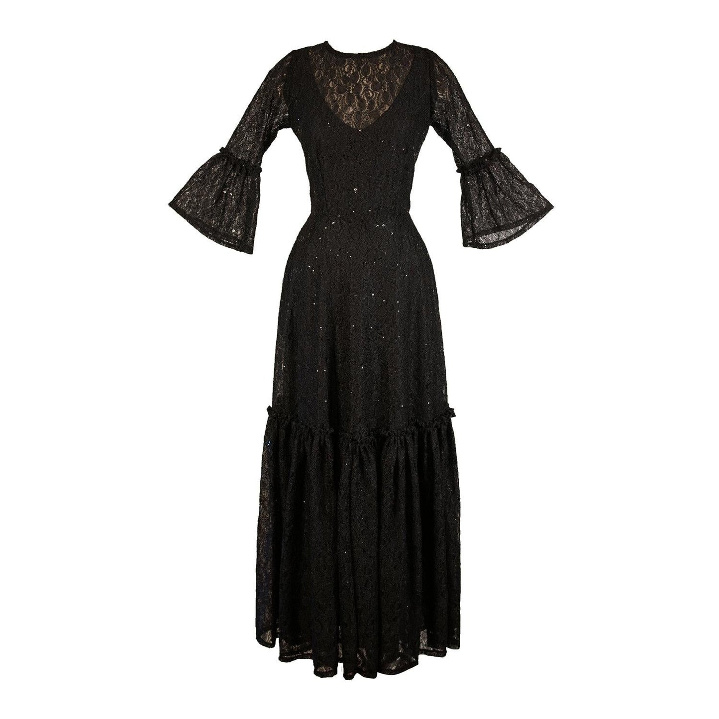 Black Sequin Lace Ruffle Dress